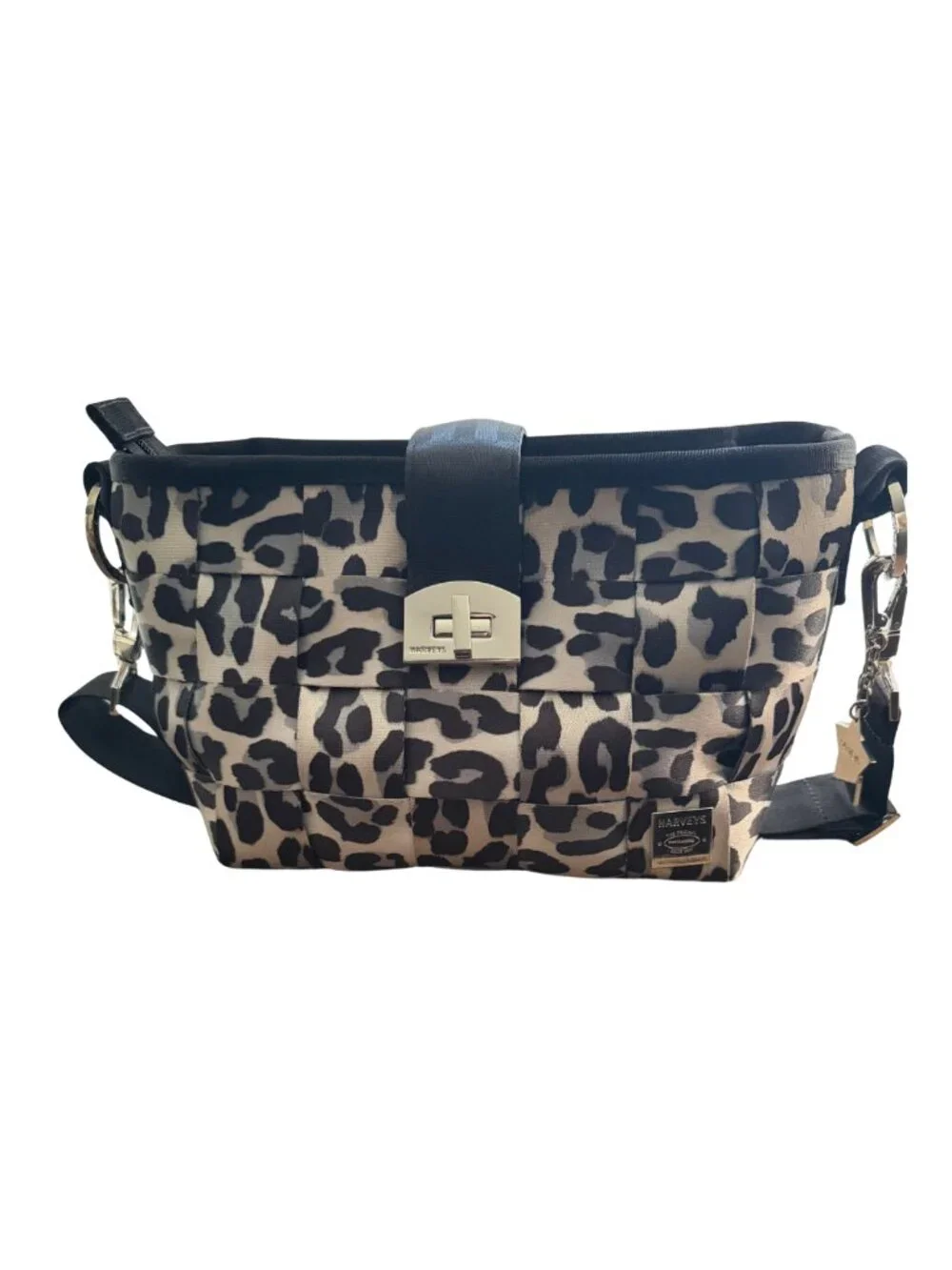 Harveys Seatbelt Bag Carriage Medium Hobo Ice Leopard Print Turn-lock Clasp EUC